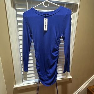 NWT Steve Madden Blue Long Sleeve Ruched Dress size medium